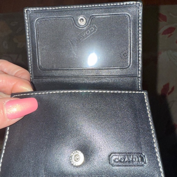 COACH Signature Hampton ID Business Card Case Black Canvas Leather EUC - Picture 4 of 7